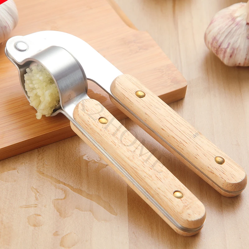 

Stainless Steel Garlic Press Fashion Design Presser and Crusher Portable Garlic Mincer Chopper Slicer With Wood Handle