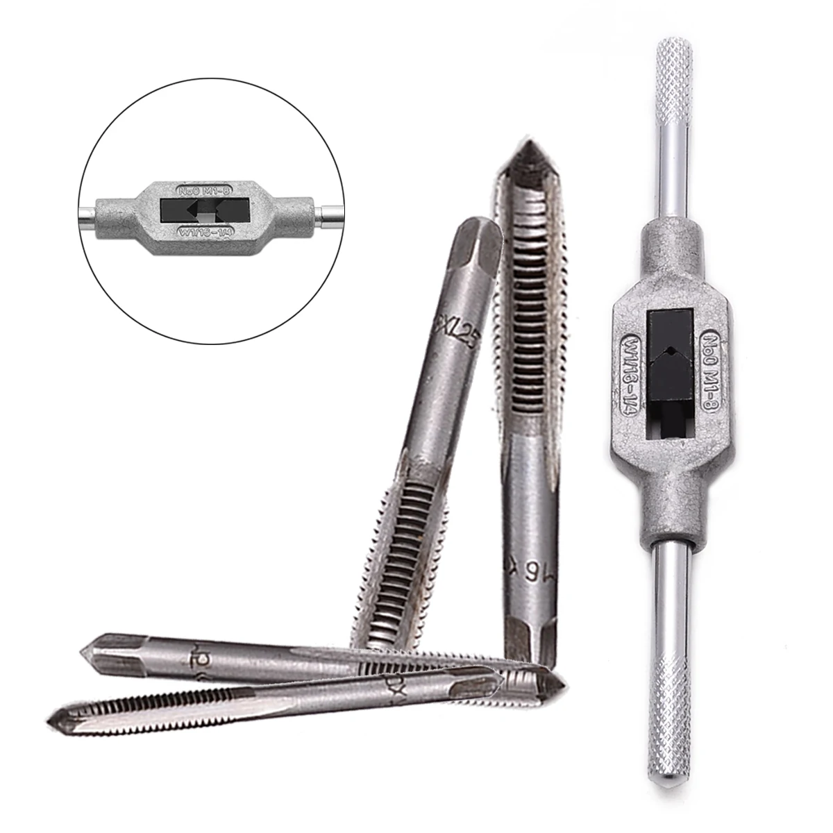 

5pcs Hand Screw Thread Metric Plug Taps M3-M8 Thread Tap Set with 1pc W1/16-1/4" Wrench For Hand Tools
