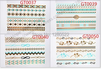 

4sheets Gold Blue Metallic Flash Tattoo Temporary Jewelry Inspired Tattoo Tatuagem Turquoise 8 Models for Choose