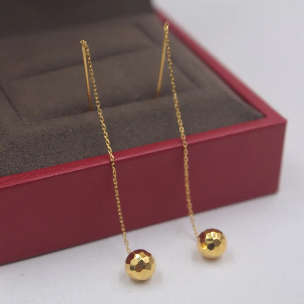 

Pure Au750 18K Yellow Gold Earrings Carved Ball Women's O Chain Ear Lines / 65cm Within 1g