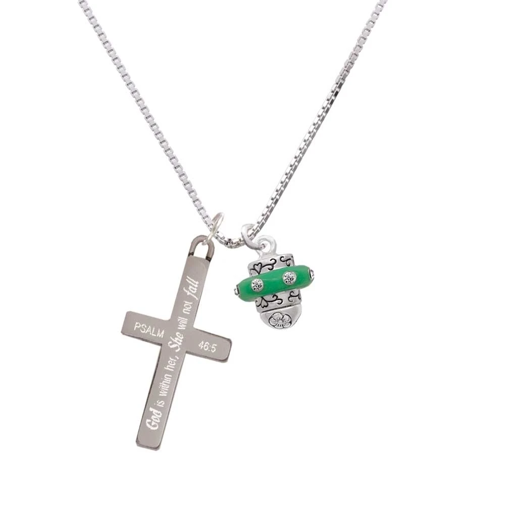Crystal Green Spinner - She will not Fall - Cross Necklace