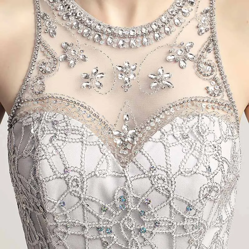 New Arrival Silver Beading Mermaid Evening Dresses 2019 Long Fashion Plus Size Prom Dress Illusion Back Party Gowns OL436