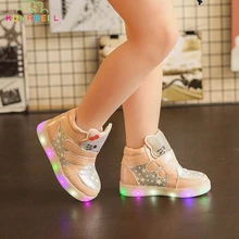 Baby Girls Glowing Sneakers Children Hello Kitty Led Lighted Kids Spring Autumn Luminous Princess Boots Toddlers