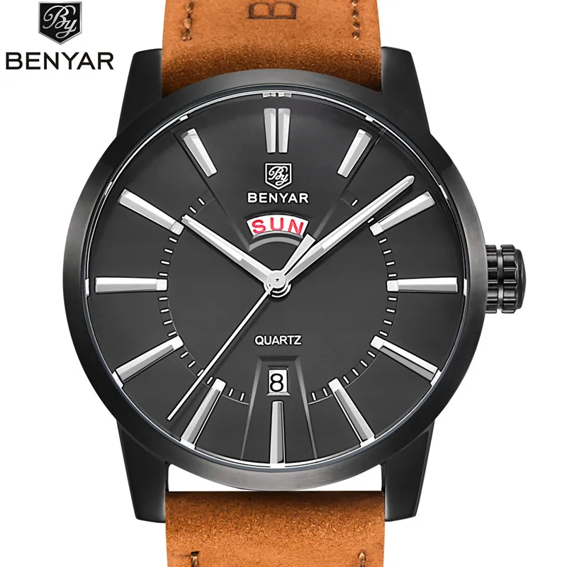 2019 Luxury Brand BENYAR Men Sport Watches Men's Quartz Clock Man Army Military Leather Blue Wrist