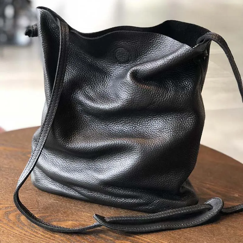 Повседневная сумка через плечо для женщин Винтажная большая емкость мягкая сумка из натуральной кожи простые дизайнерские женские сумки роскошная сумка-мешок - Цвет: Черный