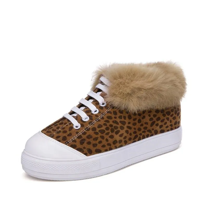 Big Size 30-44Fashion Leopard Women Flat Platform Sneakers Round Toe Lace Up Lady Casual Shoes Winte Warm Plush Fur Female Shoes (4)