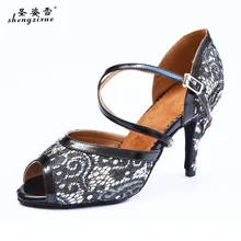 Shengzixun/Новейшая сеточка из ткани+ ПУ; туфли для латинских танцев на высоком каблуке; женские танцевальные туфли для сальсы и Танго; 6 см