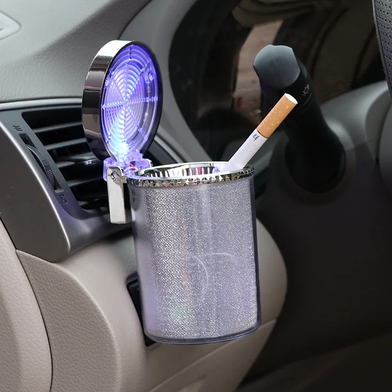 

Car Ashtray with LED Light RGB Ambient Light Cigarette Cigar Ash Tray Container Trash can Portable Ashtray Auto Accessories