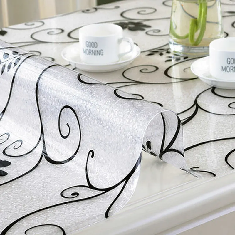 

Waterproof PVC Tablecloth Tablecloth Waterproof Floral Transparent Oil Cover Tablecloth Carpet Personality Coffee Soft Glass