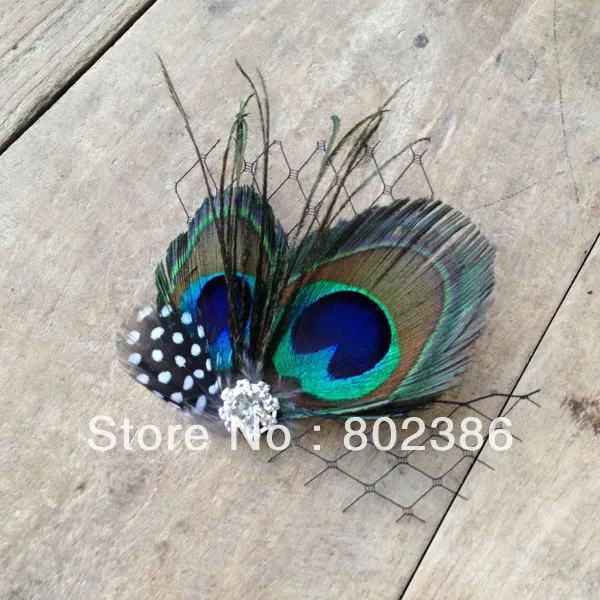 

Blue Peacock Feather Fascinator Wedding Hair Clip, Bridesmaid Hairpiece Comb facinator bridal