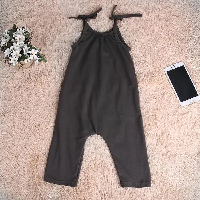 Toddler Girl Wear Cute Sleeveless Solid Casual Summer Jumpsuits Backless Harem Strap Romper Above Knee Children