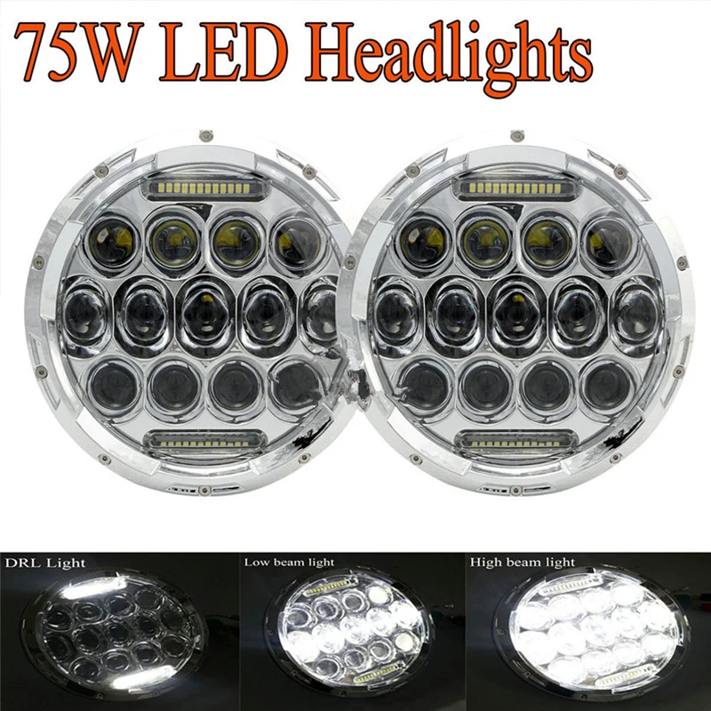 2pcs 75W 7 Inch LED Headlights with DRL And HiLO Beam For 07-14 Jeep Wrangler JK LJ CJ TJ Land Rover Defender 90&110        未标题-2