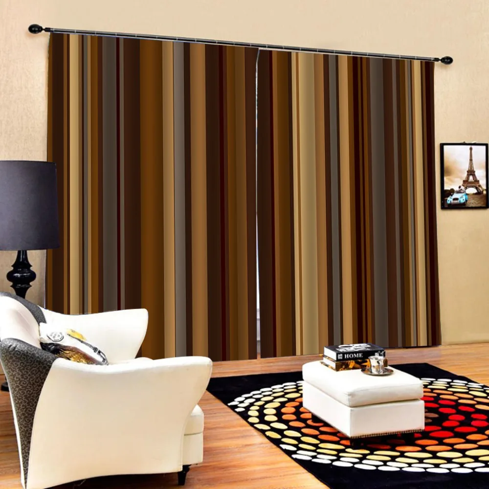 

Customized size Luxury Blackout 3D Window Curtains For Living Room Coffee stripe curtains