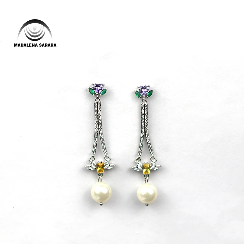 

MADALENA SARARA AAAA Cubic Zirconia Fashion Dangle Earrings S925 Needle Vintage Queen With Pearl Earrings MD-E1658