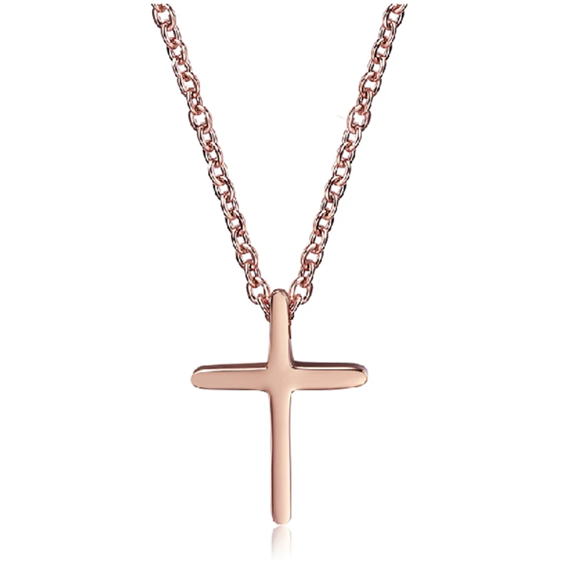 

18KGP Rose Titanium Steel Cross Pendant Necklace Classic Brand Jewelry for Women Men Free Shipping (GN047)