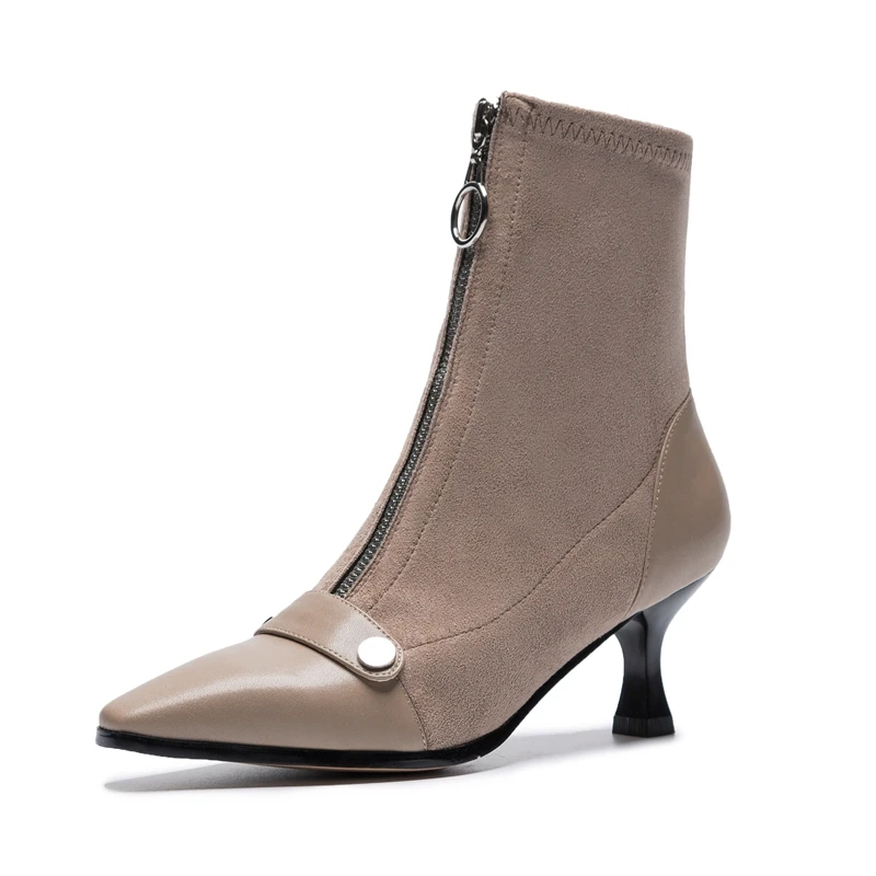 Chaussures Pour Mince Patchwork agb Vache Femmes Pointu Talon Zipper Daim black Femme Bottines Beige Hiver brown Hauts Bottes Enmayer Botte En Courte Bout Cr1396 Talons l15uFcKJT3