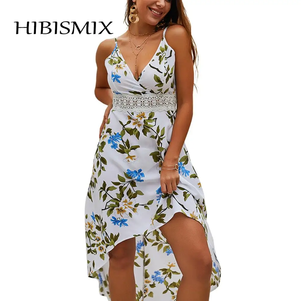 HIBISMIX женское платье с глубоким v-образным вырезом кружевное лоскутное летнее