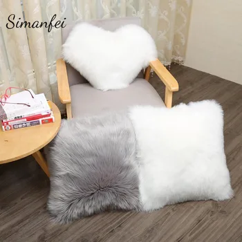 

Simanfei Cushion 2019 New Super Faux Sheepskin Fur Cushion Home Decor Sheepskin Pillow Sofa Winter Warm wool Hairy Cushion