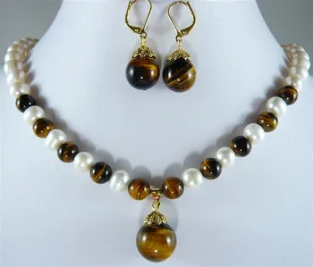 

white Pearl red green Purple stone Necklace heart-shaped pendant Earring set jewelry Set gem women's jewelry