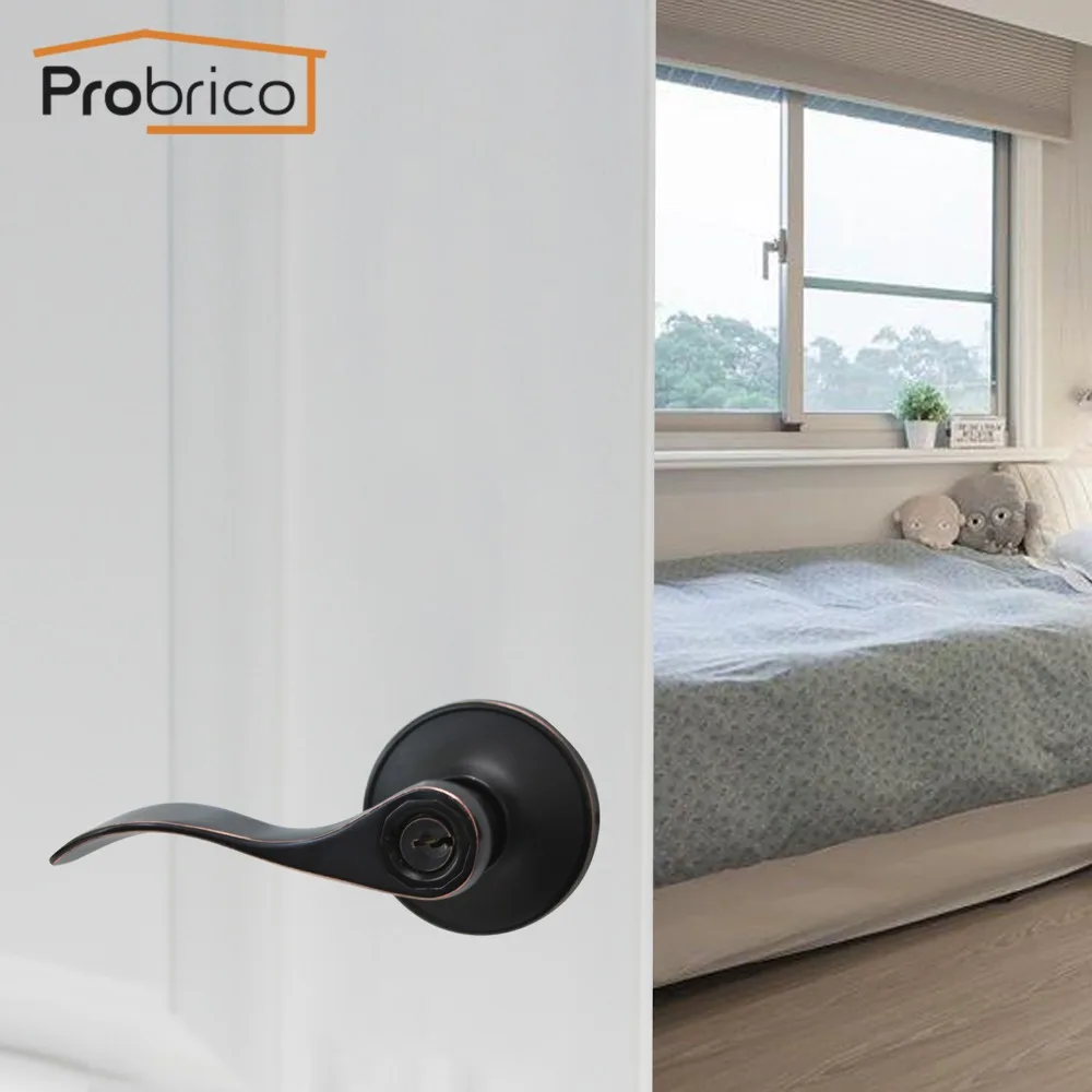 Probrico дверная ручка для межкомнатных дверей масло втирают бронзовый замок безопасности вход с ключом, как Передний Задний рычаг цилиндр Аппаратные средства