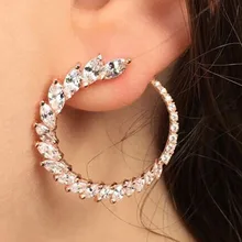 Модные AAA кубические циркония круглые прозрачные кристаллы золотого цвета серьги-гвоздики, свадебные ювелирные изделия