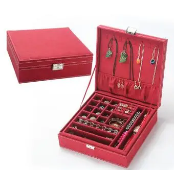 Новинка, Европейский чехол принцессы из искусственной замши, упаковка для ювелирных изделий, большой размер, двухслойная коробка для хранения, горячая Распродажа, коробка для драгоценностей, 641 - Цвет: dark red