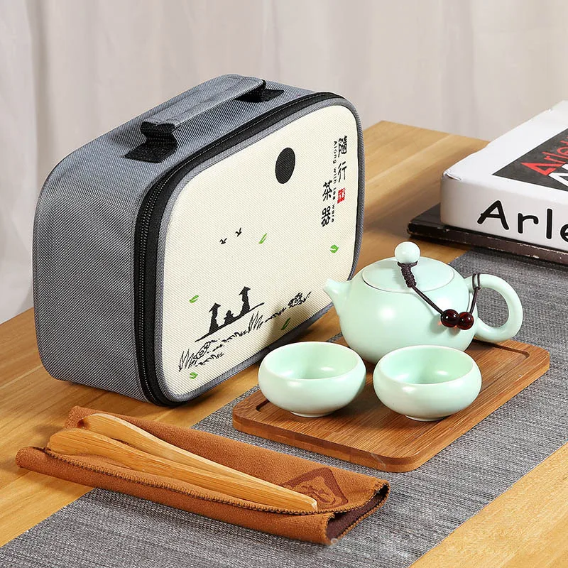 

Chinese Travel Kung Fu Tea Set 1pot 4cups,Portable Teapot Porcelain Gaiwan Teaware Cups Tea Ceremony Tea Pot With Travel Bag