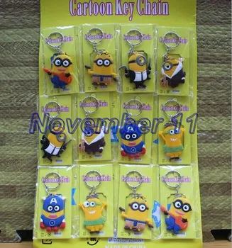 

Lot 5sheet/60Pcs Despicable me cartoon 3D PVC Keychain Pendant Figure Model Key Chain For Best Gift Free Shipping WW620