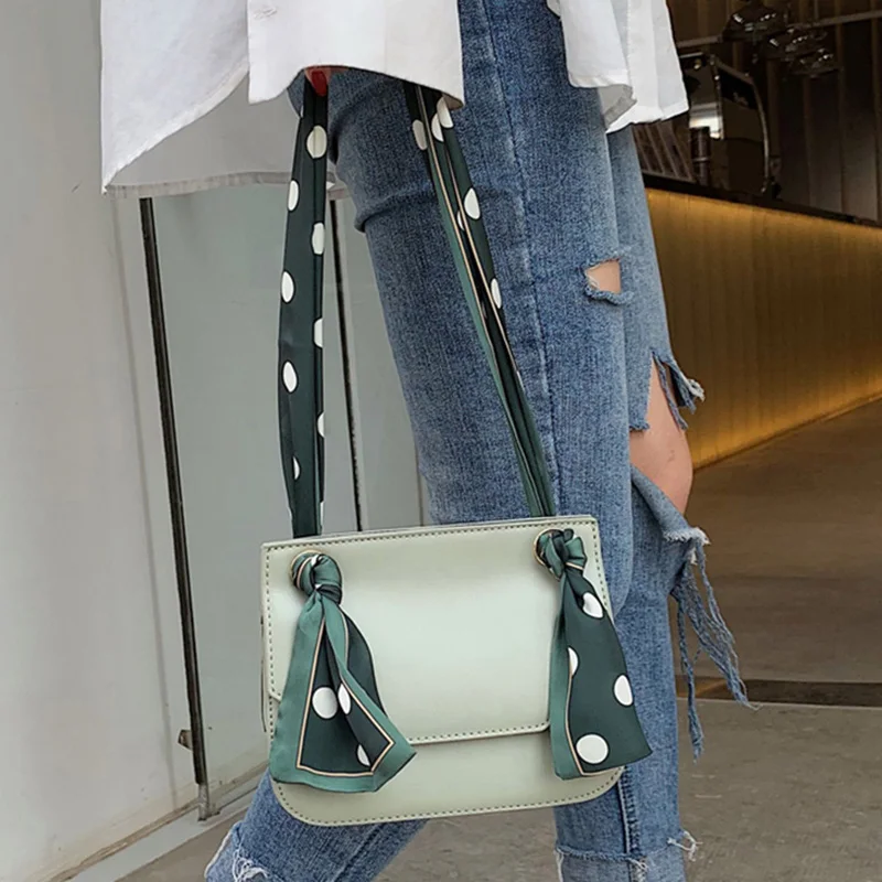 

ETAILL 2019 Scarf Bow Small Square Bag Luxury Brand PU Leather Women Handbag Simple Scarves Flap Shoulder Messenger Bag