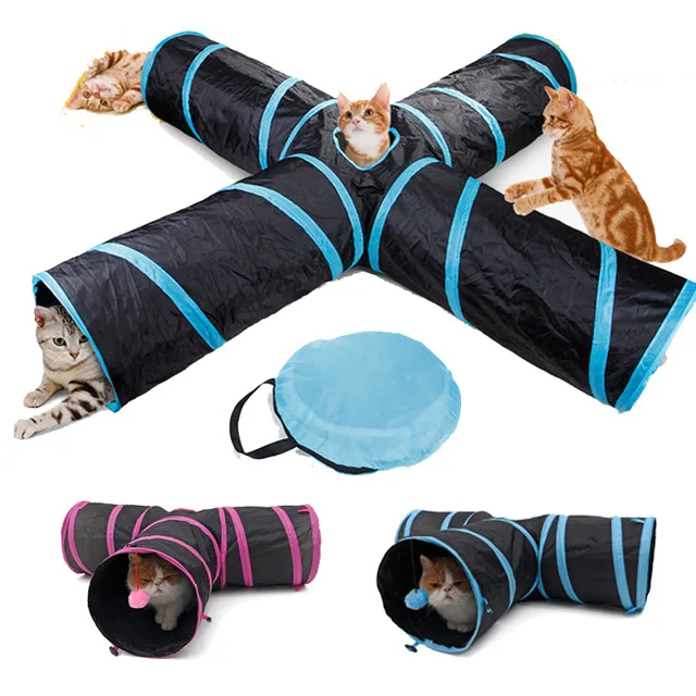 Dropshipping Pet Cat Tunnel Toys for Cat Kitten 4 Holes Collapsible Crinkle Cat Playing Tunnel Toy