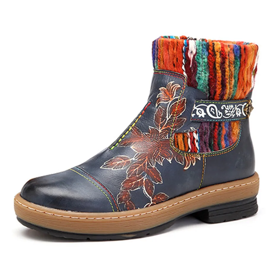 Genuine Leather Ankle Boots Women Shoes Vintage Bohemian Knitted Wool Boot Tube Zipper Shoes Woman New Spring Autumn Botas Mujer (16)