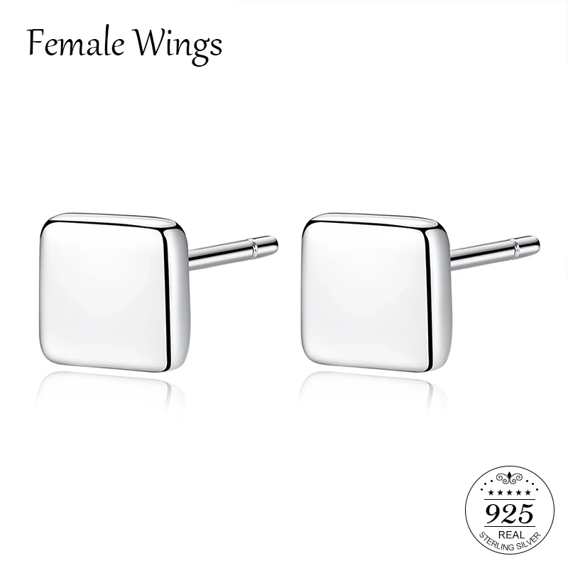 

Female Wings Real 925 Elegant Silver Jewelry Exquisite Cute Square Stud Earrings Girlfriend Birthday Christmas Jewelry FE053
