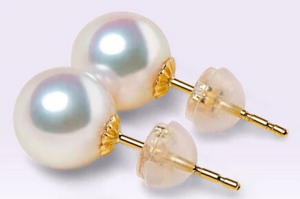 Серьги Akoya с белым жемчугом гвоздики из желтого золота 9 к AAA 10-11 мм | Украшения и