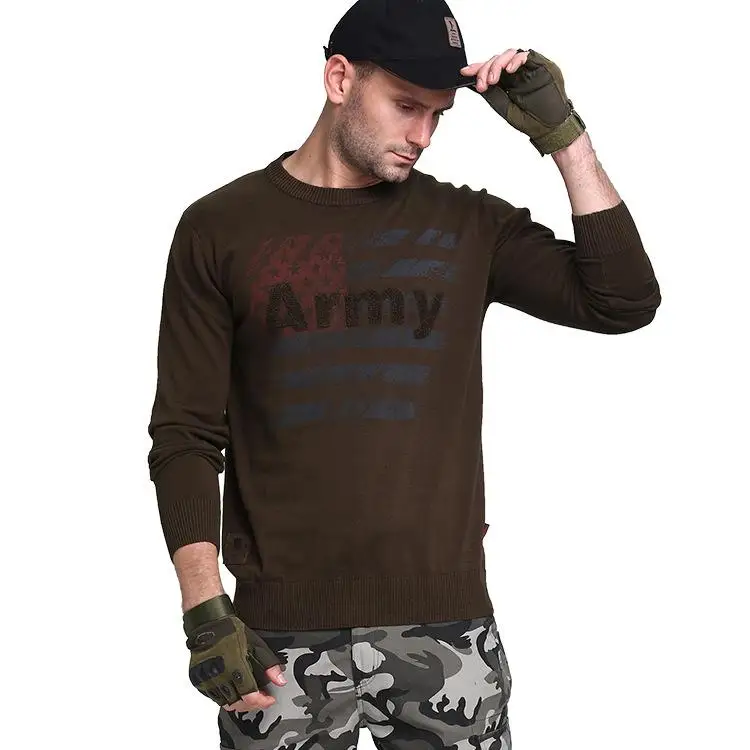 Zuoxiangru тактический Мужской свитер зима осень хлопок военная армия Свободный вязаный свитер Мужской Пешие прогулки футболка Pull Homme - Цвет: 1