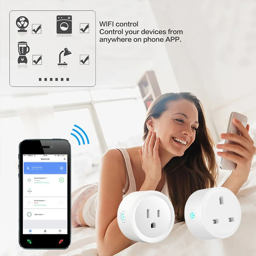 

W30 Portable Size Wifi Smart Socket Remote Wifi Smart Socket PC Fire-proof Material Remote Control Wireless Smart Plug