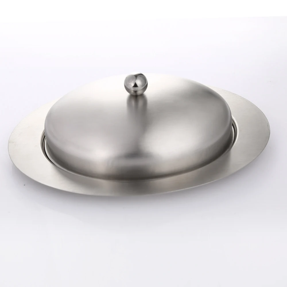 

Realand Top Stainless Steel OVAL Butter Dish Box Container Elegant Cheese Server Storage Keeper Tray with Easy to Hold Lid