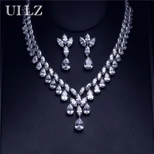 UILZ Brand New Luxury Women Anniversary Jewelry Sparkling Water Drop Cubic Zirconia Jewelry Set For Wedding US306