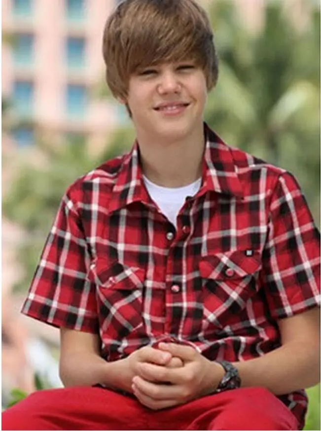 XS 3XL ! 2017 New men's clothing clothes Star Justin Bieber Red Plaid