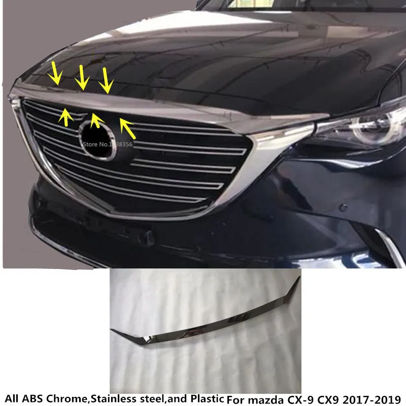 For Mazda CX-9 CX9 2017 2018 2019 car styling garnish cover ABS Chrome front engine Machine grille upper hood lid trim lamp 1pcs цена For Mazda CX-9 CX9 2017 2018 2019 car styling garnish cover ABS Chrome front engine Machine grille upper hood lid trim lamp 1pcs цены онлайн