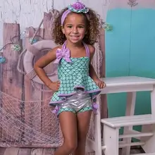 Купальные костюмы для девочек; одежда для купания с бантом и принтом для маленьких девочек; комплекты бикини; раздельный купальник с принтом рыбьей чешуи; костюм из двух предметов; A1