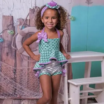 

Swimsuits For Girls Kids Baby Girls Print Bowknot Swimwear Bikini Outfits Fish Scale Print Split Swimsuit Two-piece Suit A1