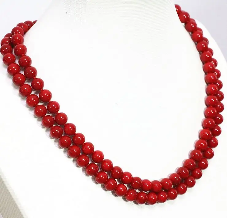 

HOT fashion 8mm red coral round beads Necklace 36''