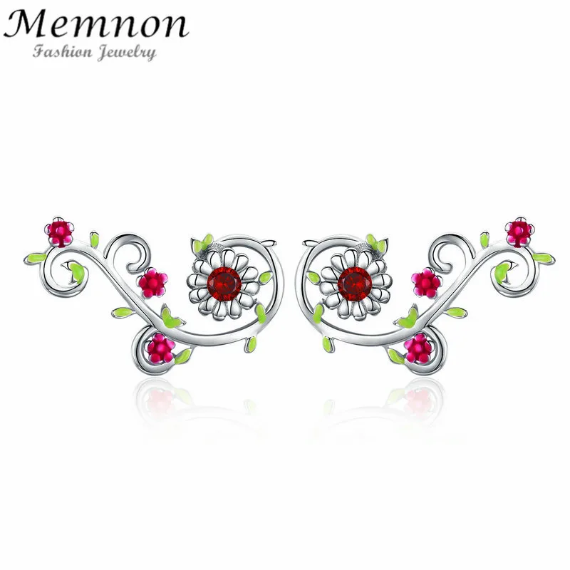 

Memnon Hot Sale Real 925 Sterling Silver Rose Flower Stud Earring Small Leaf Silver Earrings For Women Vintage Jewelry Brincos