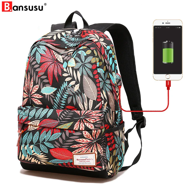 

Women Backpack USB Charging Laptop Bags for Teenage Girls School Backpack Bag Printing Female Backpacks College Students mochila