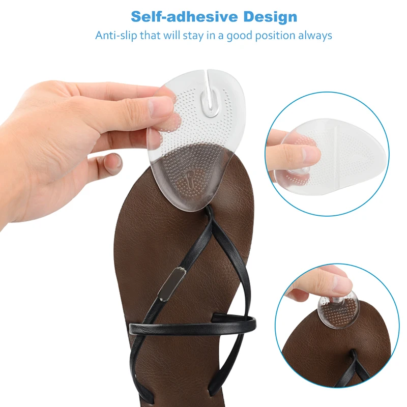 2 Pairs Invisible Flip Flop Sandal Forefoot Pad Silicone Slip Resistant Half Yard Heel Pad Toe Separator Massage Insert