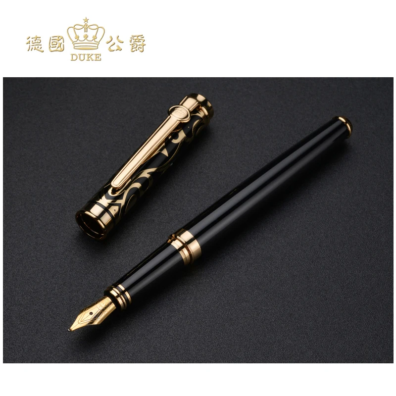 Germany Duke Art Fountain Pen Gold and Silver 1.0mm Iraurita Bent Nib Calligraphy Pen Business Gift Pens with An Original Box