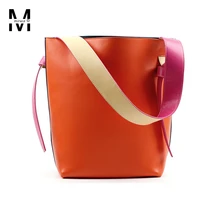 2016 Hot New Fashion Patchwork Panelled Big Bucket Bags Genuine Leather Cowhide Handbags For Women One Shoulder Bags Tote Bags