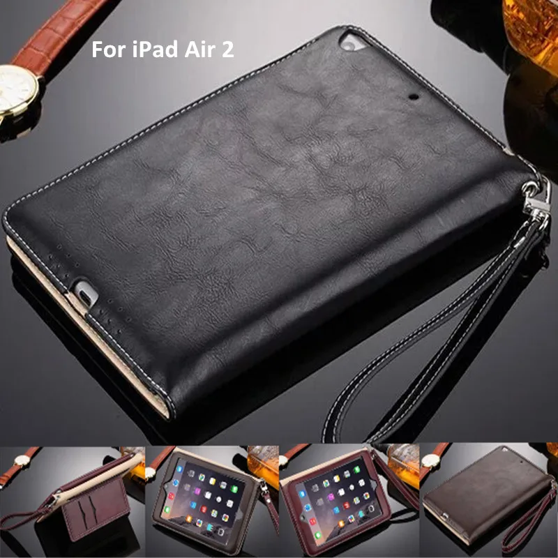 

For iPad Air 2 Luxury Leather Business Wallet Stand Smart Case Cover For iPad Air 2 Tablet Case With Wake/Sleep Function