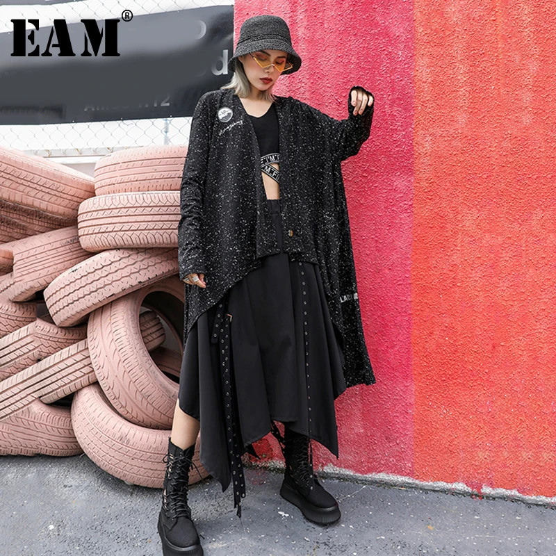 

[EAM] Loose Fit Irregular Hem Oversize Printed Jacket New Lapel Long Sleeve Women Coat Fashion Tide Autumn Winter 2019 JZ125