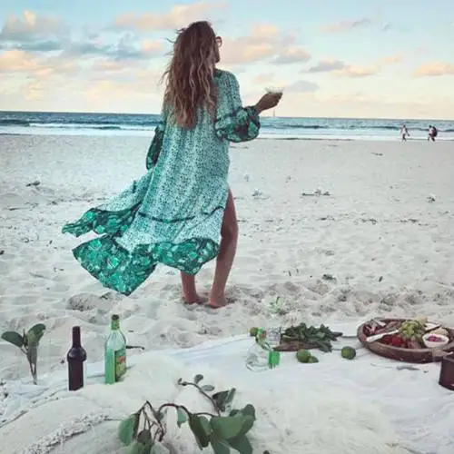 Women Summer Boho Long Maxi Dresses Evening Long Flare Sleeve Party Beach Dress Loose Split Sundress New Fashion Plus Size Dresses